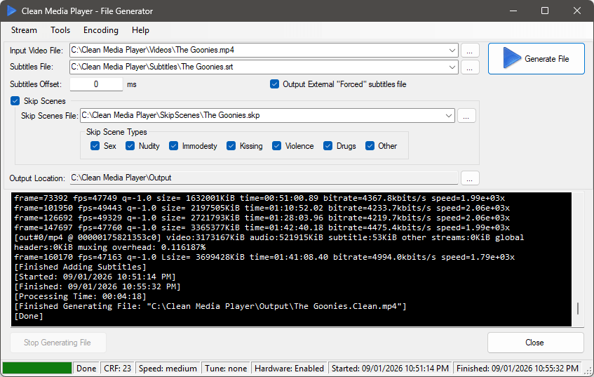 Generate Clean video files